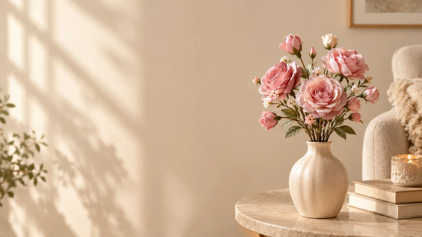 Plantes vertes et composition florale dans un intérieur lumineux