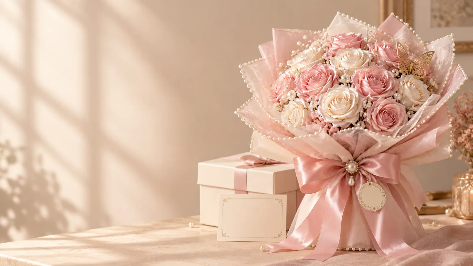 Bouquet cadeau accompagné d’une carte de vœux